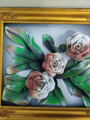 Frame with leather handmade flowers and fade-resistant colors new