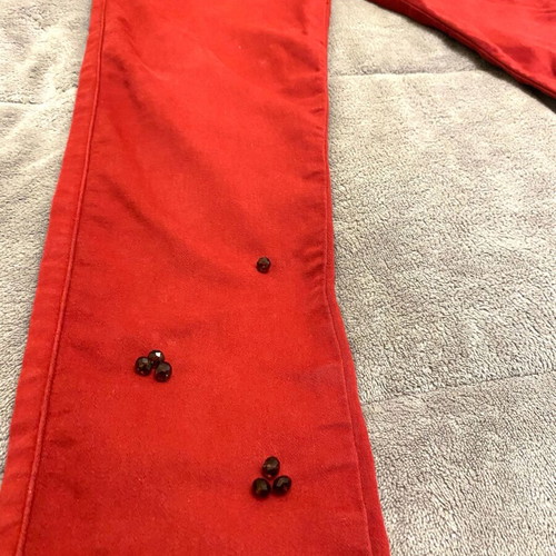 Bershka denim jeans with hand-sewn beads, like new, size 38, red