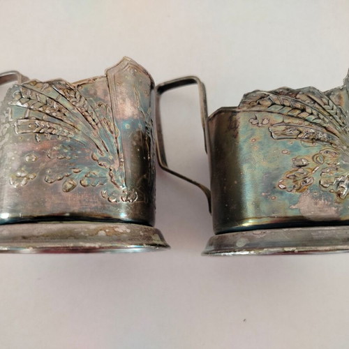 Soviet metal tea glass holders used, set of 2, 1960s era
