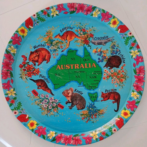 Vintage tin tray from Australia used