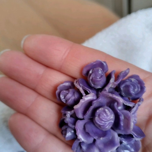 Clip-on earrings used, plastic, flower shape, purple