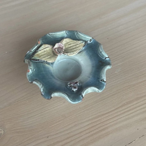 Majolica type pottery dish ashtray handmade used