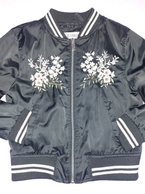 Bomber jacket for girls, satin fabric, black, size 122 cm