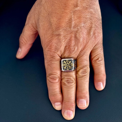 Vegvisir & Yggdrasil ring, US 13, 316L stainless steel
