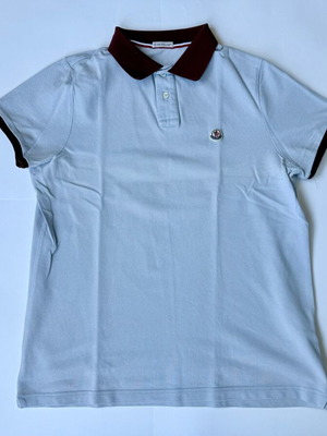 Moncler Maglia Polo Manica Corta used, light blue with burgundy collar