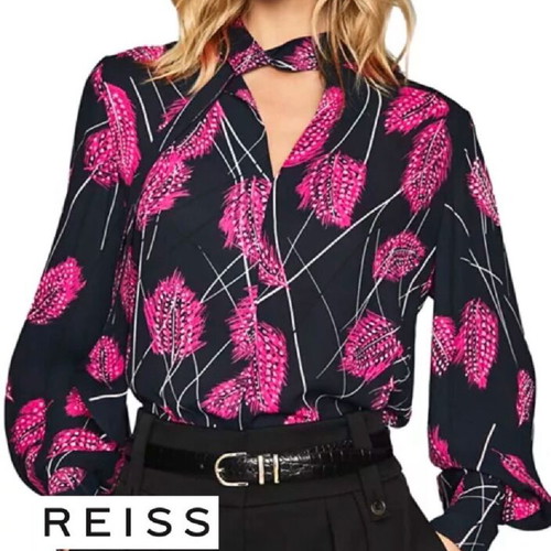 Reiss blouse like new, size S, dark blue with fuchsia floral print