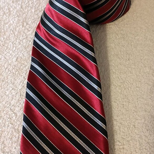 Stafford men's tie burgundy with black and gray stripes, 100% silk, like new