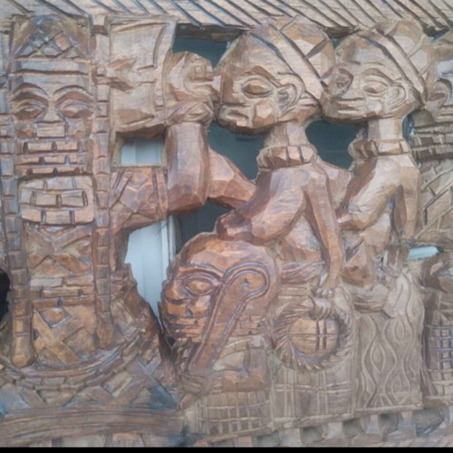 African wood carving panel like new, traditional motifs