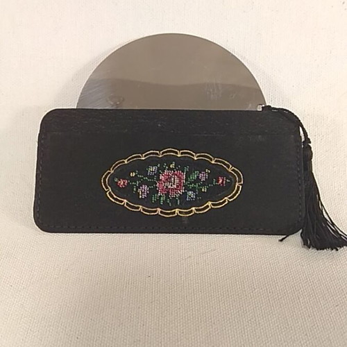 Vintage pocket mirror with embroidered floral case, like new