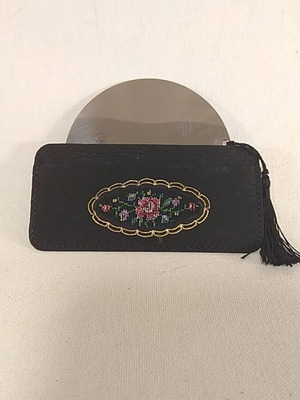 Vintage pocket mirror with embroidered floral case, like new
