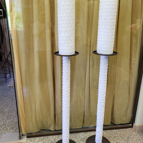 Luxury embossed wedding candles with metal stands new