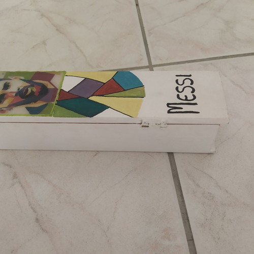 Handmade wooden candle box Lionel Messi like new