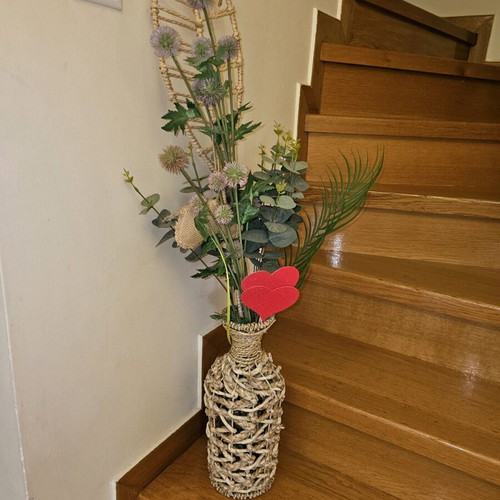 Decorative vase like new with artificial plants and flowers boho style