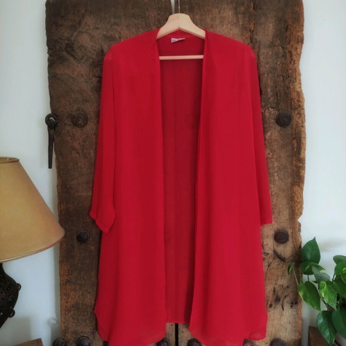 Vintage red chiffon kimono cardigan like new, size M