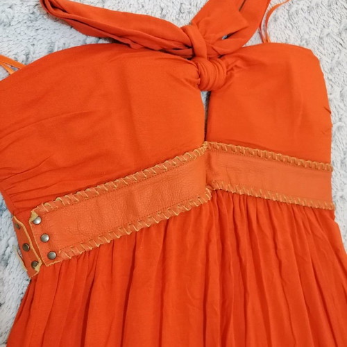 Maxi dress used, cotton orange with leather detail, size M