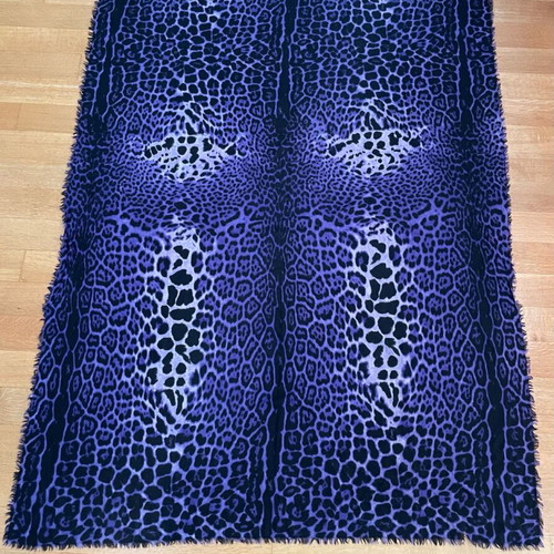 Yves Saint Laurent scarf used, vintage wool cashmere, purple and black leopard
