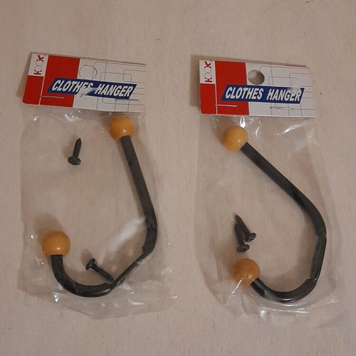 Wall hooks new, set of 2 metal with wooden tips