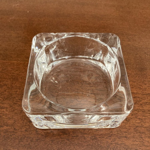 Vintage 1970s Square Clear Glass Modernist Ashtray