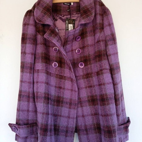 Fullah Sugah checked coat new, size medium, purple-magenta