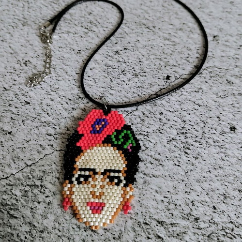 Frida Kahlo necklace with miyuki made to order, multicolor