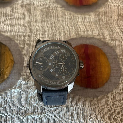 Thorton watch like new with dual time and blue leather strap