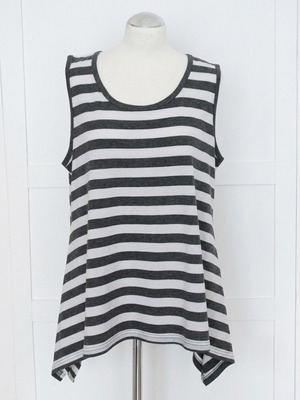 Guodil Women's Striped Sleeveless Top XL with Asymmetric Hem