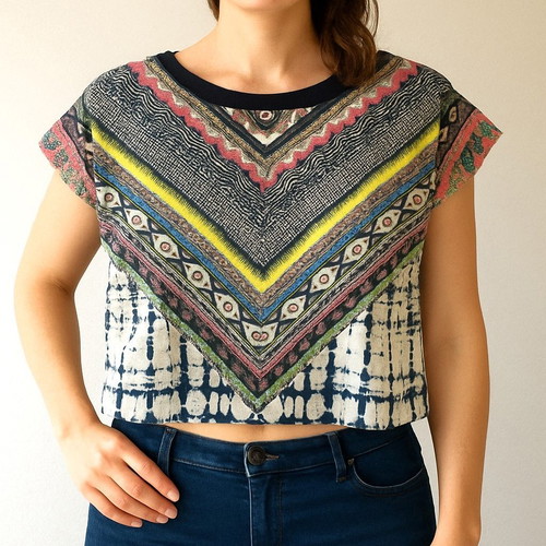 Crop top with colorful tribal patterns, size S, like new