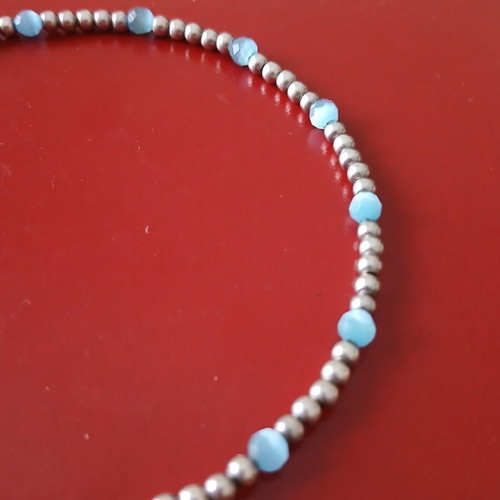 Anklet with 925 silver beads and blue beads, like new, 24 cm diameter