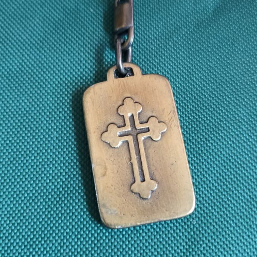 Collectible Double-Sided Religious Metal Keychain Cross & Virgin Mary vintage