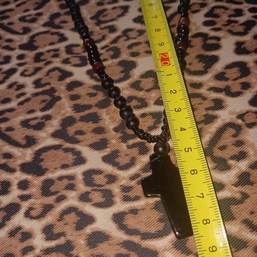 Men's black rosary with cross like new