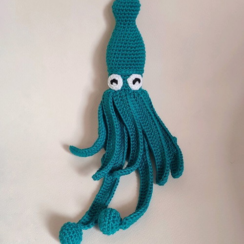Amigurumi knitted squid doll new, petrol blue