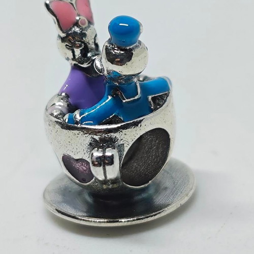 Disney Parks Silver Charm with Donald and Daisy in Tea Cup, like new