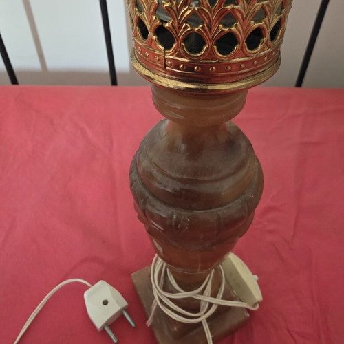 Vintage alabaster table lamp from 1980 with minor wear