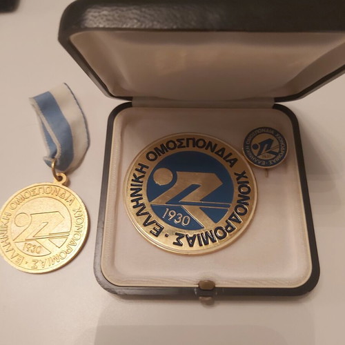 Collectible medals and pin used from Greek Ski Federation