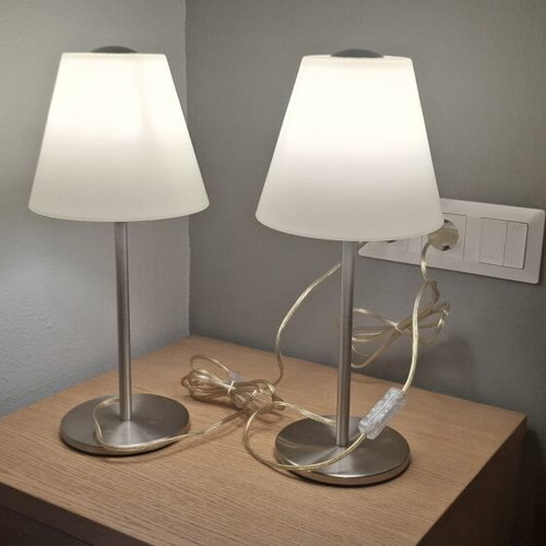 Viokef table lamps like new, white glass and inox, height 42 cm