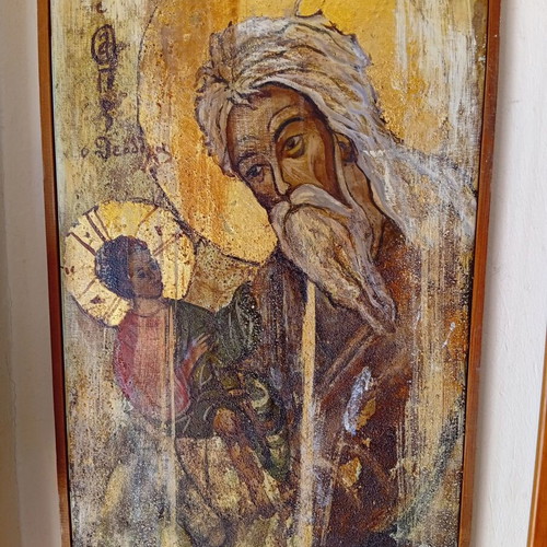 Icon of Symeon the Righteous and St. Theodore used, painted on canvas with gold leaf and sand