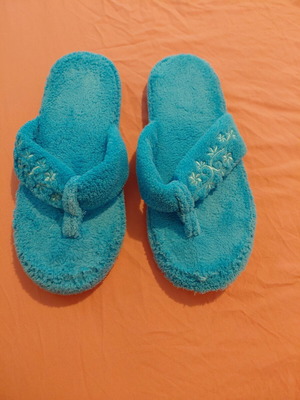 Women's cotton slippers new, turquoise, plastic sole, size 37