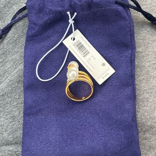 Tory Burch gold-plated ring new with three pearls, size 7