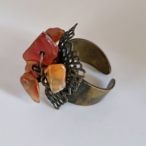 Ring with raw semiprecious stone cornelian