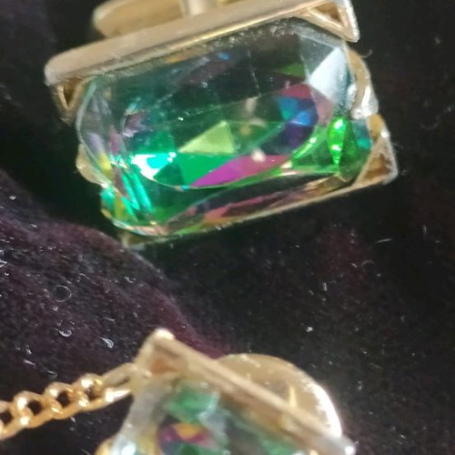 Vintage cufflinks with colored stone and tie pin used