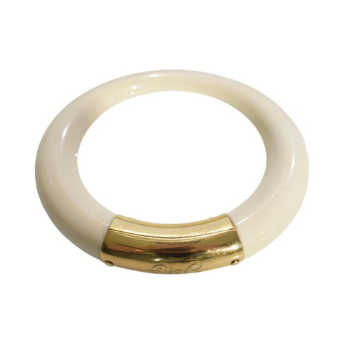 D&G Dolce & Gabbana chunky cream resin bangle with gold logo plate