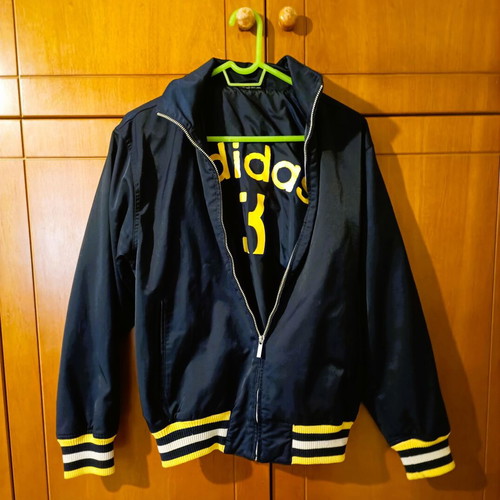 Adidas jacket navy medium used with striped rib cuffs