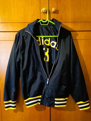 Adidas jacket navy medium used with striped rib cuffs