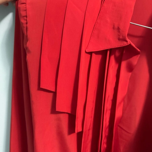 Vintage red satin shirt with shoulder pleats used