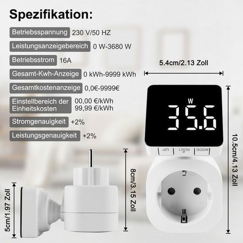 Electricity Meter with LCD Screen 16A 3680W New, pack of 2