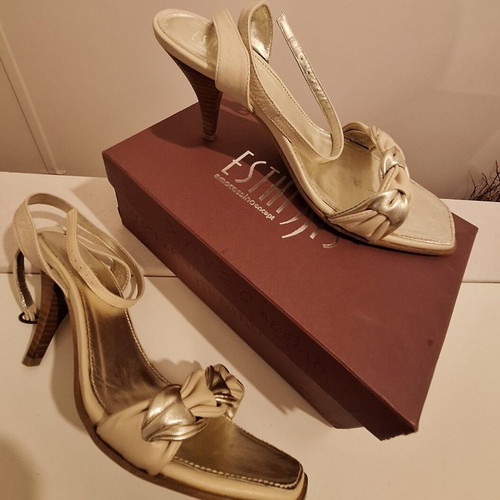 Esthisis by Gianna Kazakou women's leather sandals like new, beige and gold