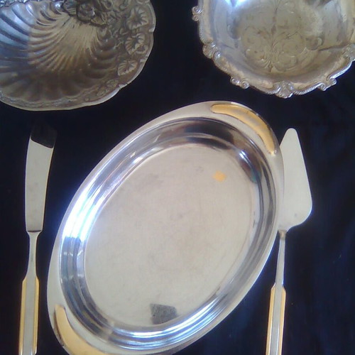 Silver-plated serving trays set of 3 with spatula and knife