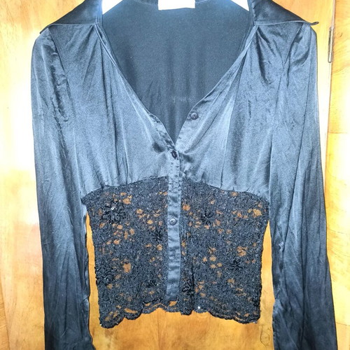 Raxevsky exclusive women's shirt black with lace satin like new, size large
