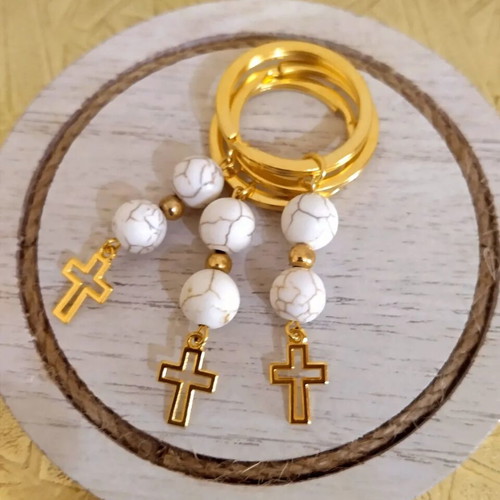 Handmade martyrika keychains with haolite beads and cross made to order