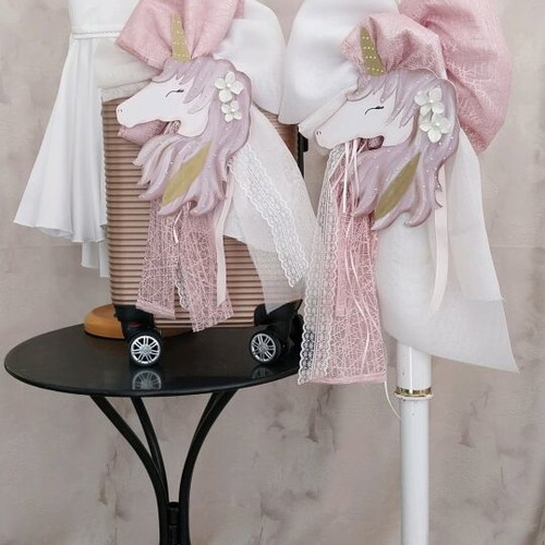 Baptism set unicorn theme white satin dress open back